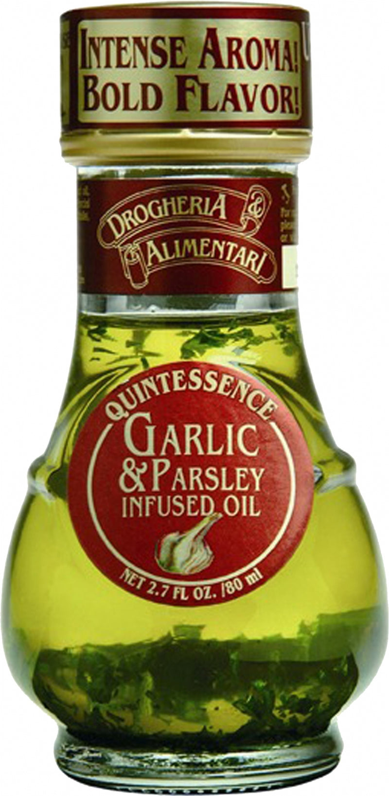 Garlic & parsley infused oil bottled in an attractive glass jar. The cold infusion process of fresh herbs in oil retains the intense aromatic characteristics of the herbs.  Ingredients Sunflower oil, extra virgin olive oil, garlic, freeze-dried parsley, natural extract of garlic, flavour  Allergy Advice For allergens please see ingredients in bold.