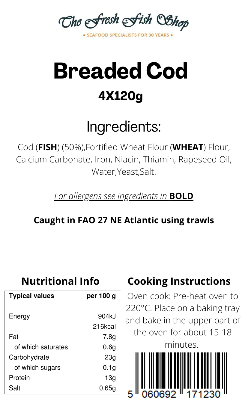 Cod Fillet Label Frozen Breaded Cod Fillets (480g) - Serves 4 – The Fresh Fish Shop UK