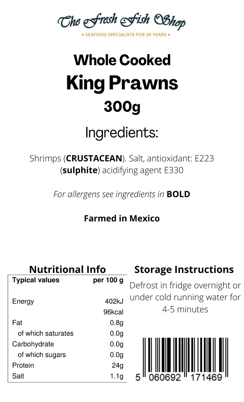 Frozen & Cooked Whole King Prawns - The Fresh Fish Shop UK