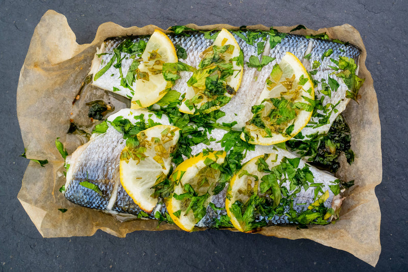 Oven-Ready Whole Seabass with Lemon & Parsley (450g) - The Fresh Fish Shop UK